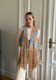 SUEDE FRINGE VEST CAMEL AND BLUE