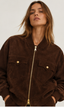 Oversized Suede Bomber Jacket – Chocolate