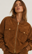 Oversized Suede Bomber Jacket – Caramel